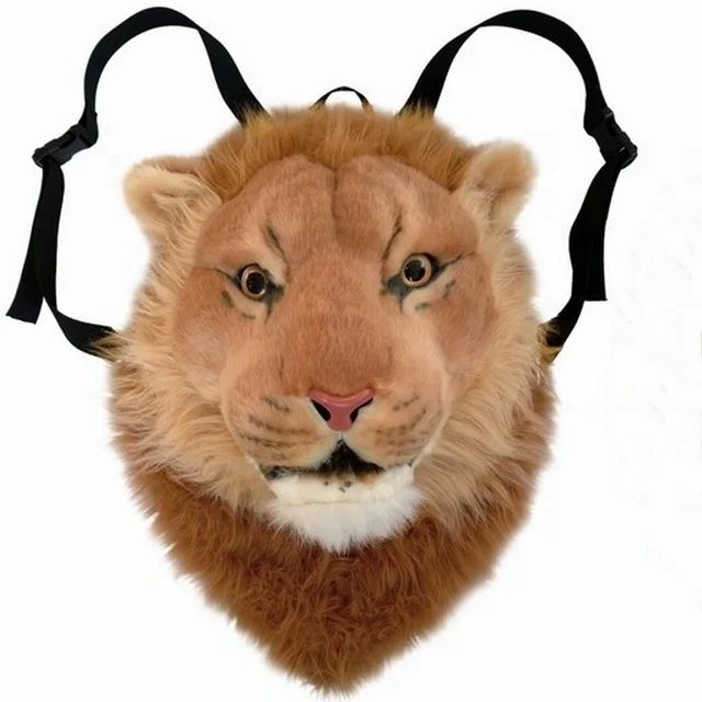 3D plush lion head backpack plush animal head shaped backpack
