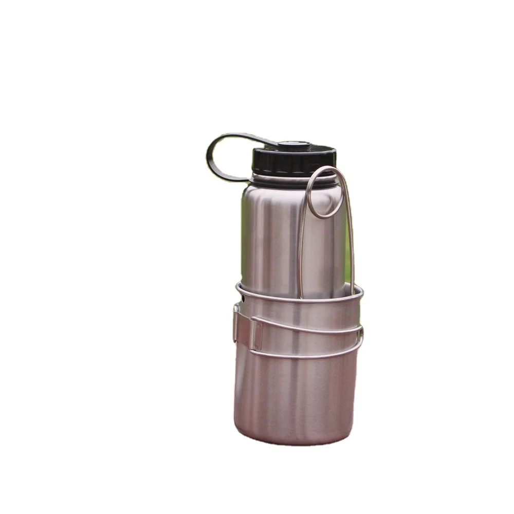 wholesale    Customized  stainless steel   1000ML  water bottle  and  750ML water cup  with  mouth spreader hanger  for camping