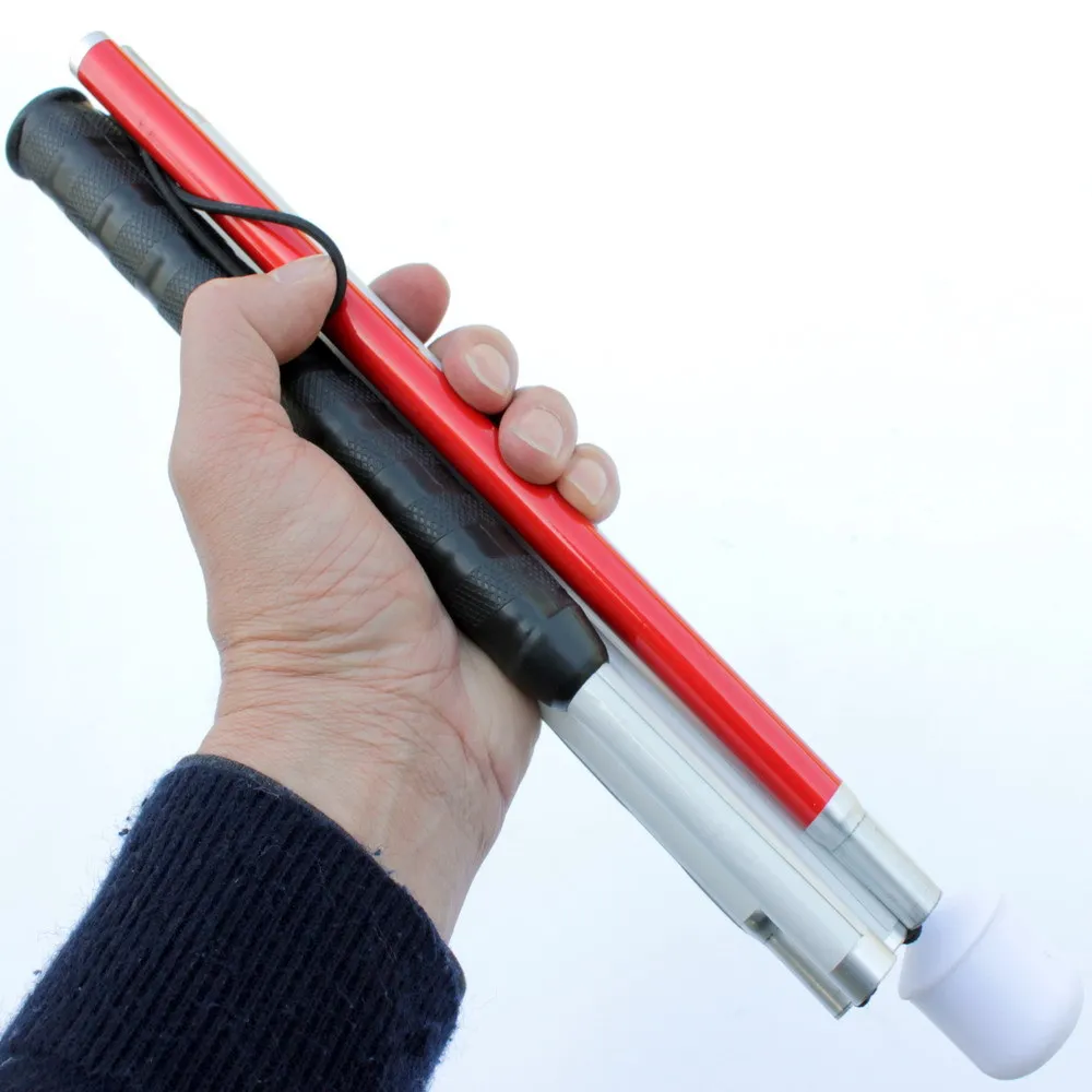Folding Lightweight Anodized Aluminum 5 Sections White Cane Blind Cane for Blind Walking Stick Crutch