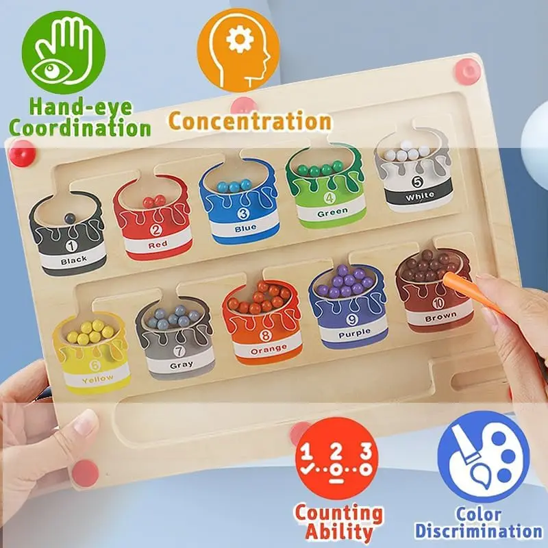 PT OEM&ODM Ice Cream Magnetic Color And Number Maze Wooden Magnet And Maze Game Magnetic Color Maze Board Puzzles