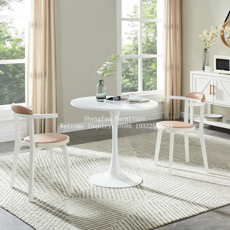 Wholesale Nordic Customizable Size MDF Top Hotel Home Bar Balcony Apartment Wooden Round Dining Tables Tulip Negotiation Table