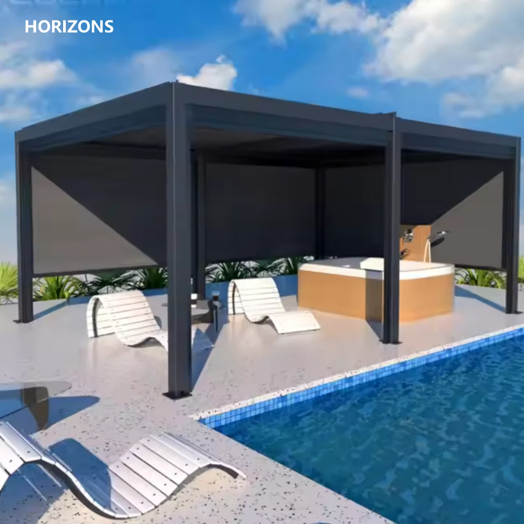 Louvered-Pergola-Kit Aluminum Wall Mounted Aluminum Aluminium Outdoor Pergola With Blinds Retractable Pergola for Outdoor
