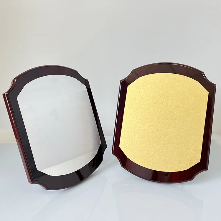 MH-NJ00882 Custom Elliptical shape Gold Silver Black Certificate Trophy engraving Crystal Wooden Business Trophy Award Plaque