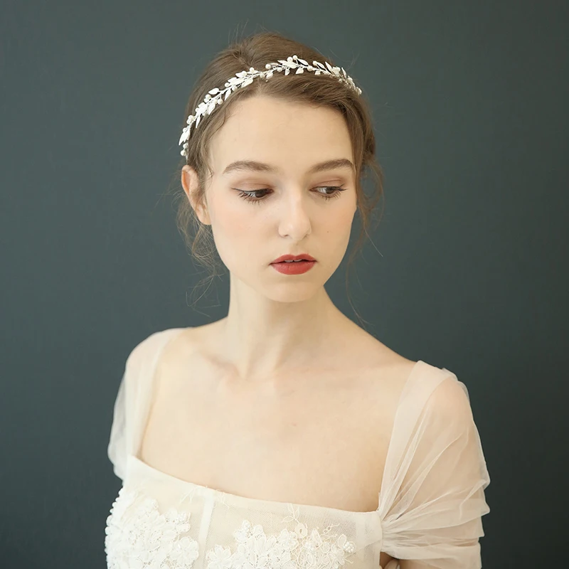 Handmade Fashion Creative Design Leaf Hair Accessories Pearl Bride Wedding Flower Headband