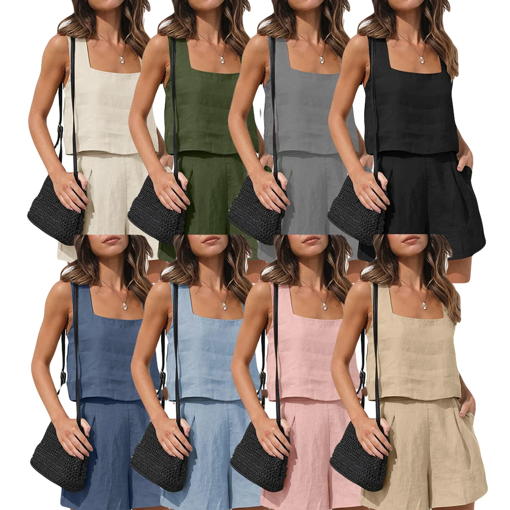 Trending Products 2024 New Arrivals High Quality Hemp Wear Wholesale Lounge Wear Woman Button Hemp 2 piece Set