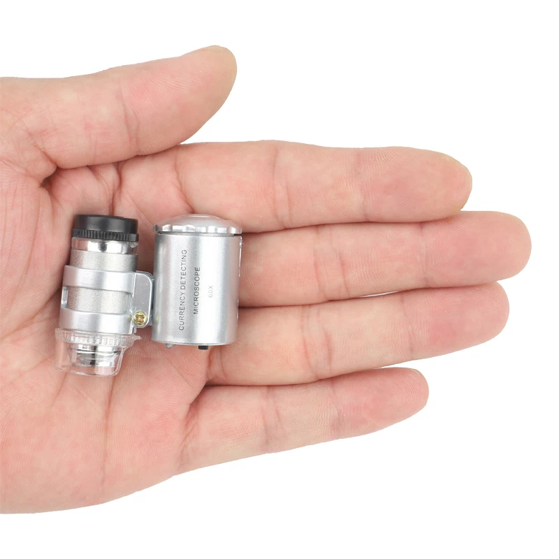 60X LED Mini Microscope Jeweler Loupe Lens Illuminated Magnifier Glass Portable Currency Detection Microscope With UV Light