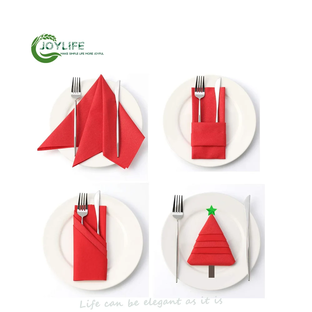 Disposable White Linen Feel Dinner Napkins with Flatware Pocket Printed Paper Napkins for Weddings and Parties Style Bag