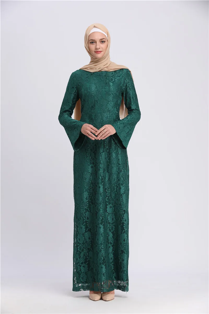 Islamic Clothing Abaya Jilbab High Quality Women Yellow Indonesian Muslim Dress Lace