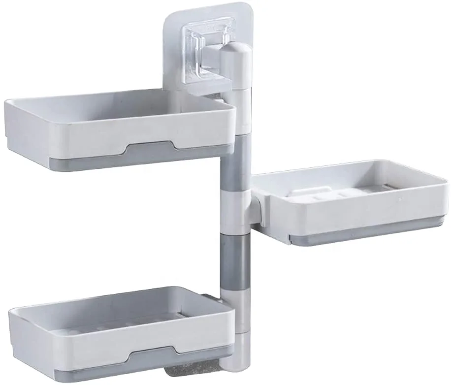 Wall-Mounted Plastic Rotatable Drainage Sponge Soap Holder Self-Adhesive Bathroom Shower Shelf Customizable Design Storage