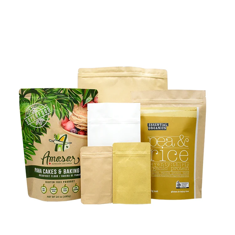 Eco Friendly Durable Zipper Snack Paper Popsicle Tea Bags Kraft Resealable Biodegradable Packaging for Food