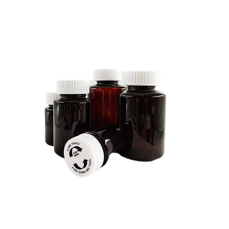 Bottle With Screw Cap Pharmacy Bottle Plastic Packaging  Amber Pharmacy Bottle