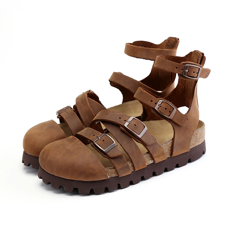 Cork Custom Soft Print Women Summer Leather Flat Sandals