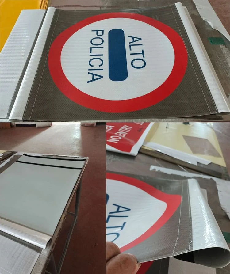 Reflective Spain PVC Prismatic Reflective Rolling Stop Provisional Road Traffic Control Roll Up Tripod Signage Signs