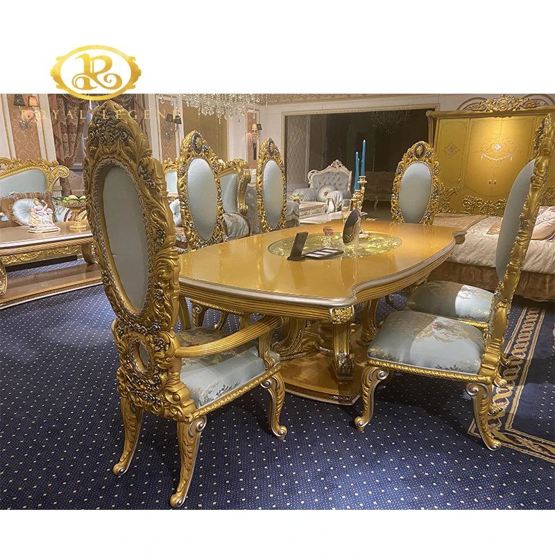 classic italia furniture Luxury European Palace Rectangular Dining room furniture dining table set for 8 people