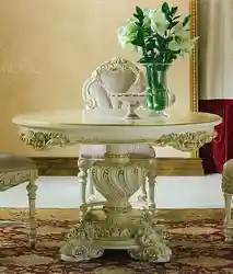 Italy design marquetry inlaid high class antique wood carved french round dining table