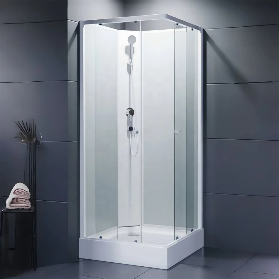 Oumeiga Modern Square Aluminum 6mm Waterproof Clear Tempered Glass Double Sliding Door Minimalist Bathroom Shower Cabin