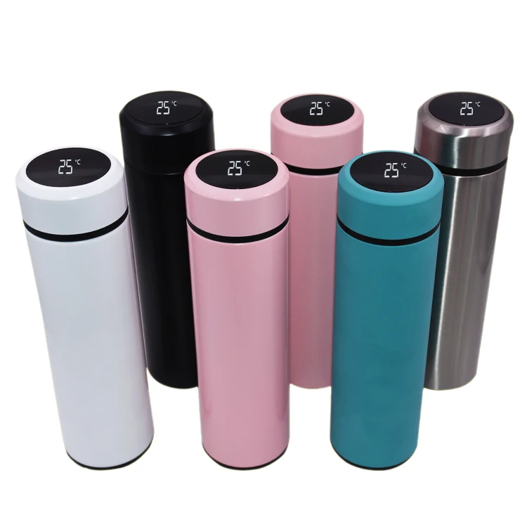 Smart Portable Stainless Steel Water Bottle Large 500ml Insulated Thermos Temperature Sensing Vacuum Cup Thermometer Promotion
