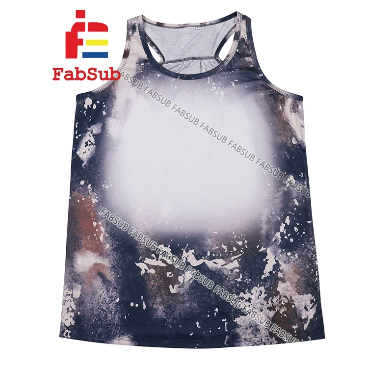 100% Polyester Sleeveless Bleached Tshirts Coton like  Women Men Tank Top Sublimation Shirts