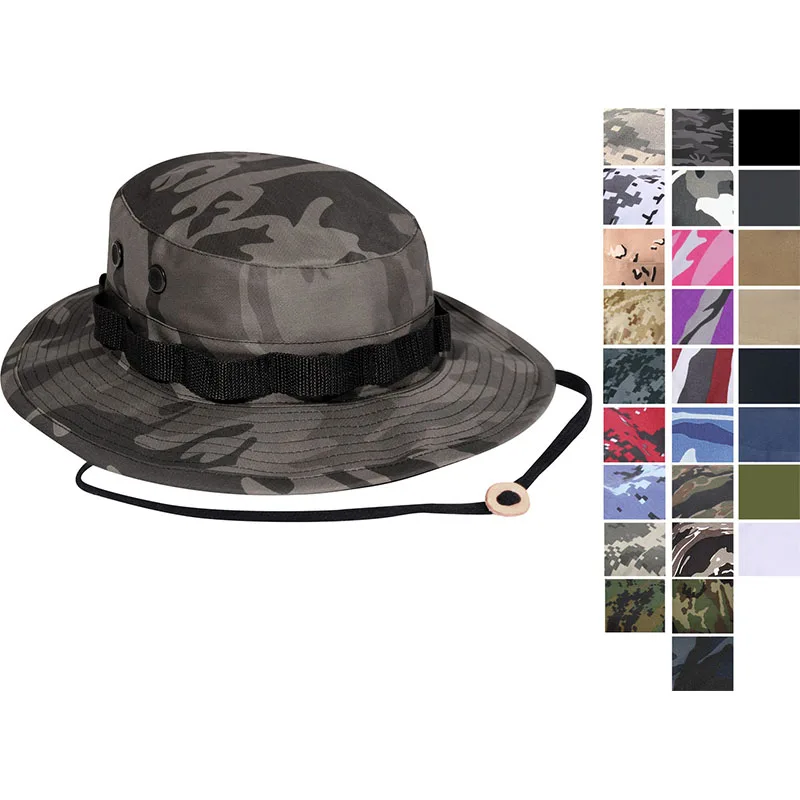 odm custom Tactical Boonie Hat Camo Bucket Wide Brim Sun Fishing Bush Booney Cap outdoor flat top fisherman hat