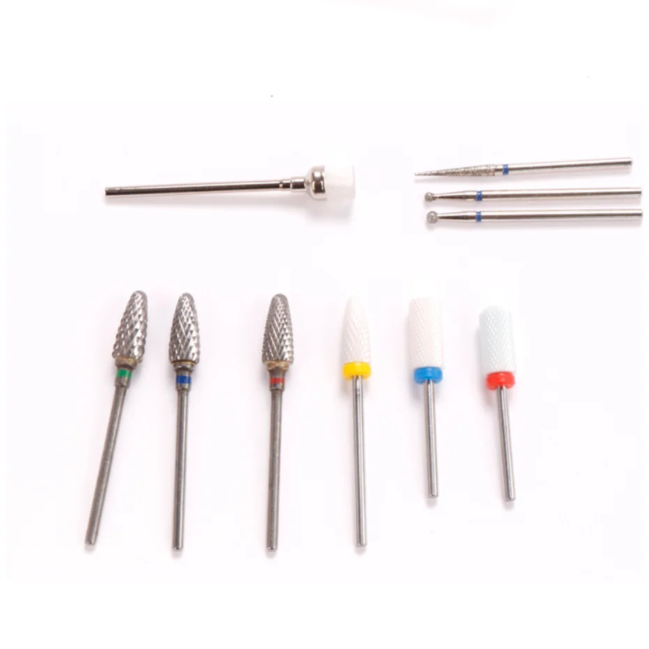Nail Drill Bits Set Tungsten Steel Alloy Polishing Head 10 pcs For Nail Grinding Machine Grinding Brush Exfoliate Polished stick