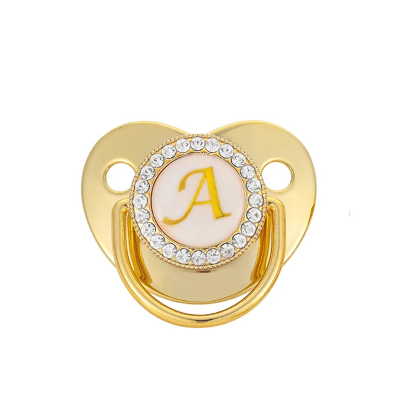 Роскошный синтетический алмаз A-Z 26 букв Золотой блестящий соски-пустышки халат унисекс для новорожденных Силиконовые Детские по санитарному надзору за качеством пищевых продуктов и медикаментов, спальный пустышки для младенцев