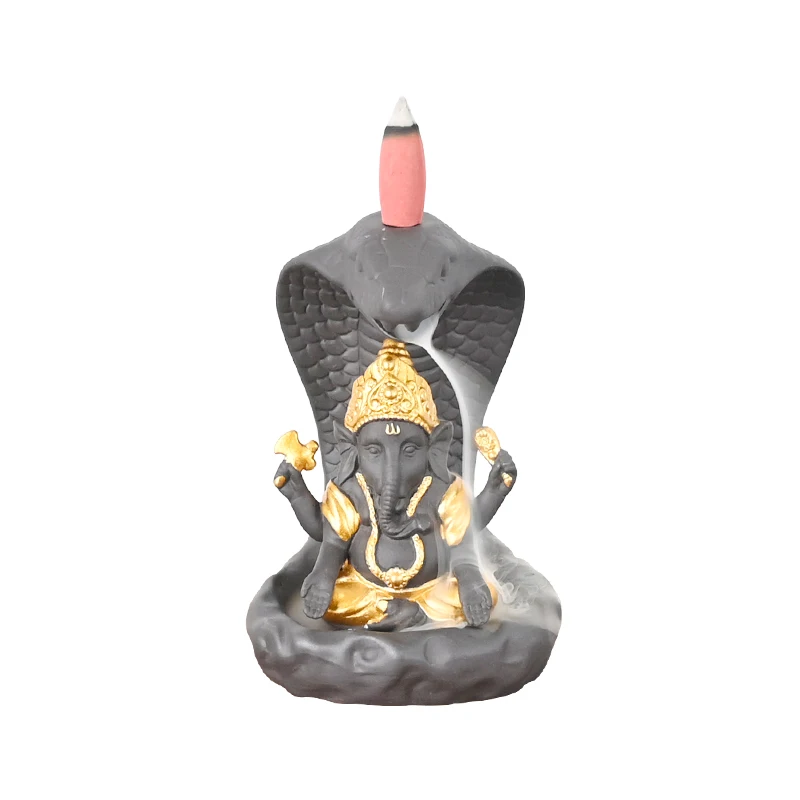 Ganapati Statue Incense Cone Holder Elephant God Design Ceramic Waterfall Backflow Incense Burner Wood Sandalwood Tea Fragrances