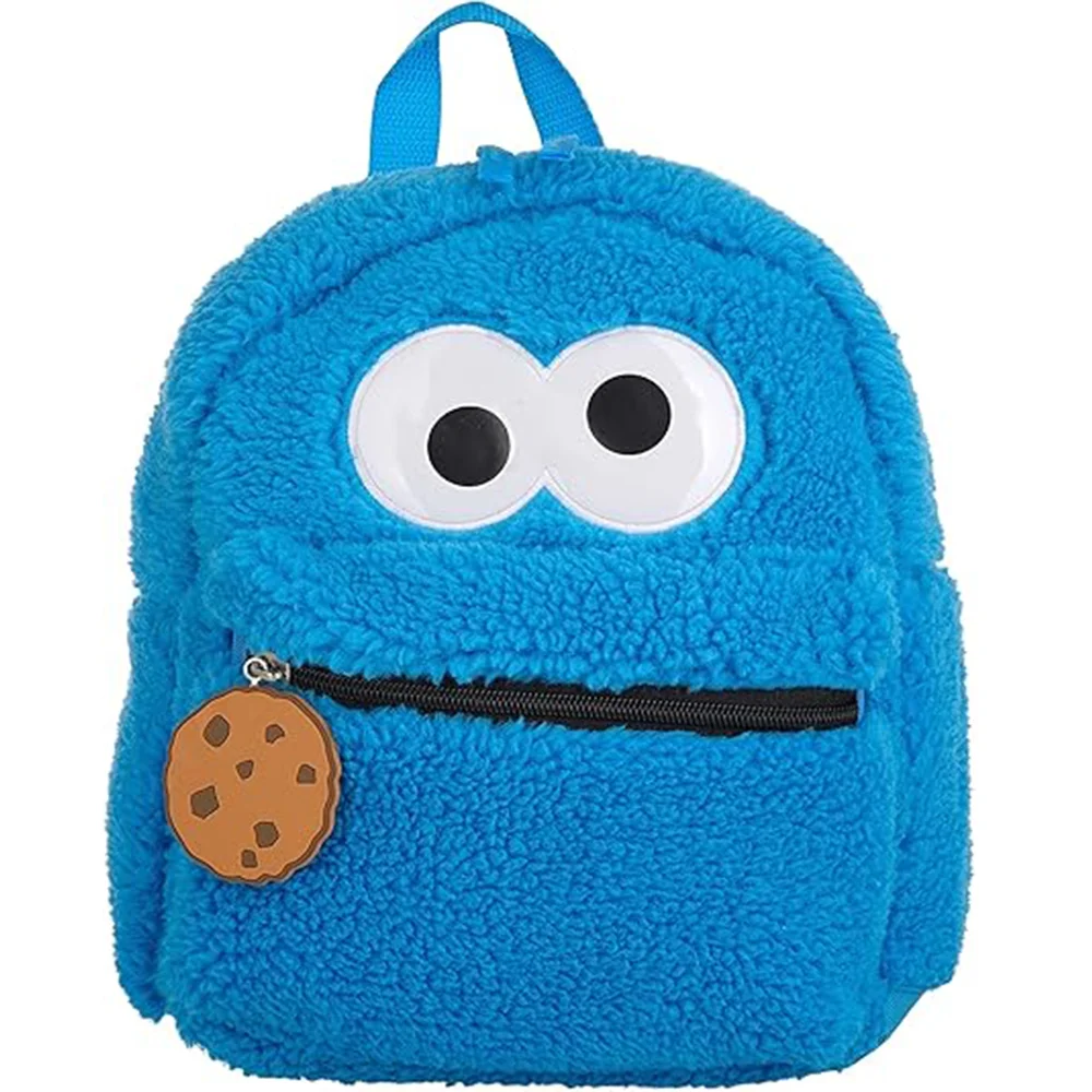 Eye-catching Blue Plush School Study Storage Bag Cookie Monster Mini Backpack for Children Boys Girls
