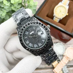 Wholesale High Quality Fully Rhinestone Diamond Hip Hop Color Gold Watch Men Luxury Iced Out Bling Wrist Watches