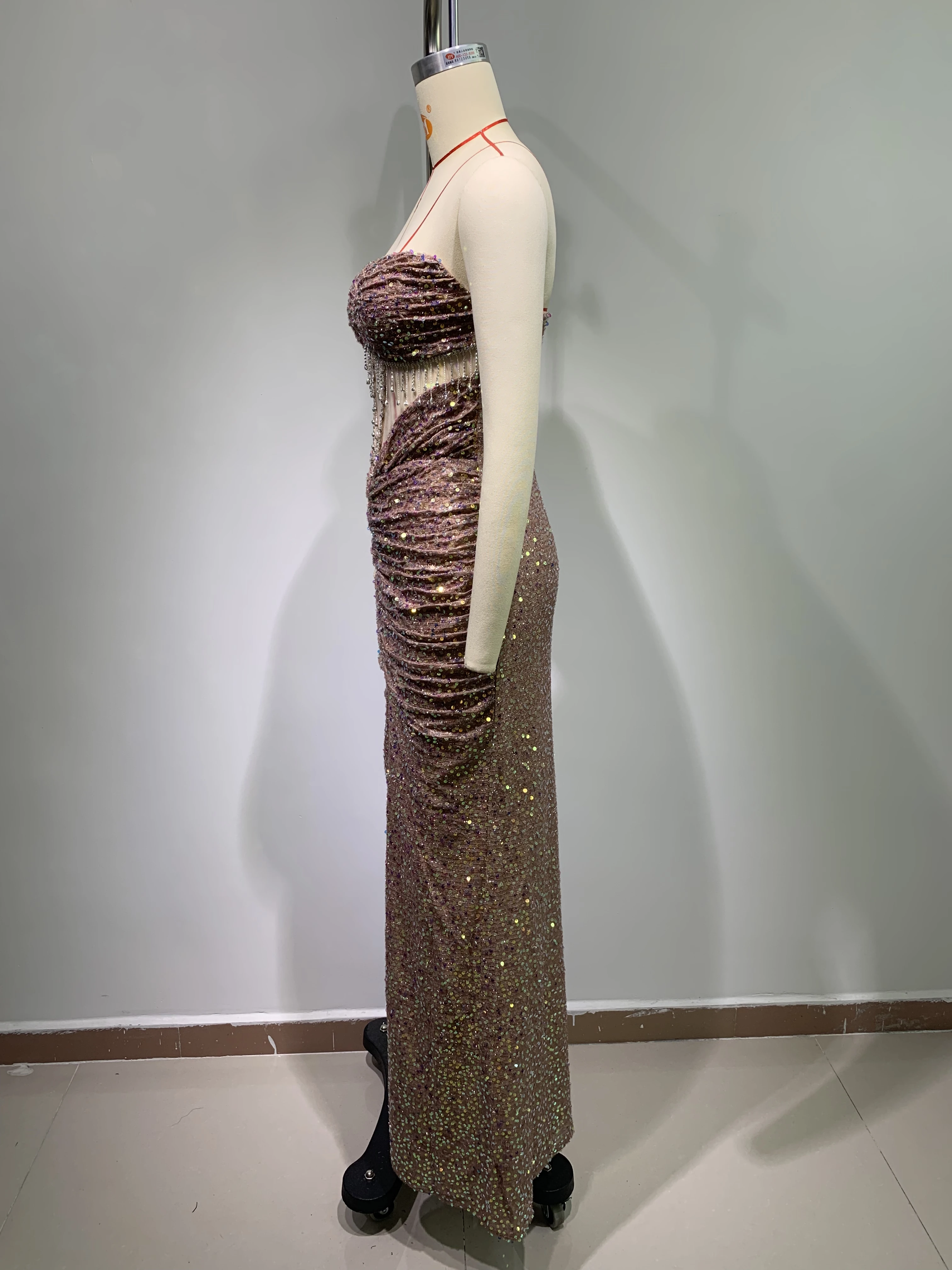 2024 Woman Front Slit Sequin Bead Luxuries Evening Dresses Off The Shoulder Hollow out Tassel Gown Prom Dresses