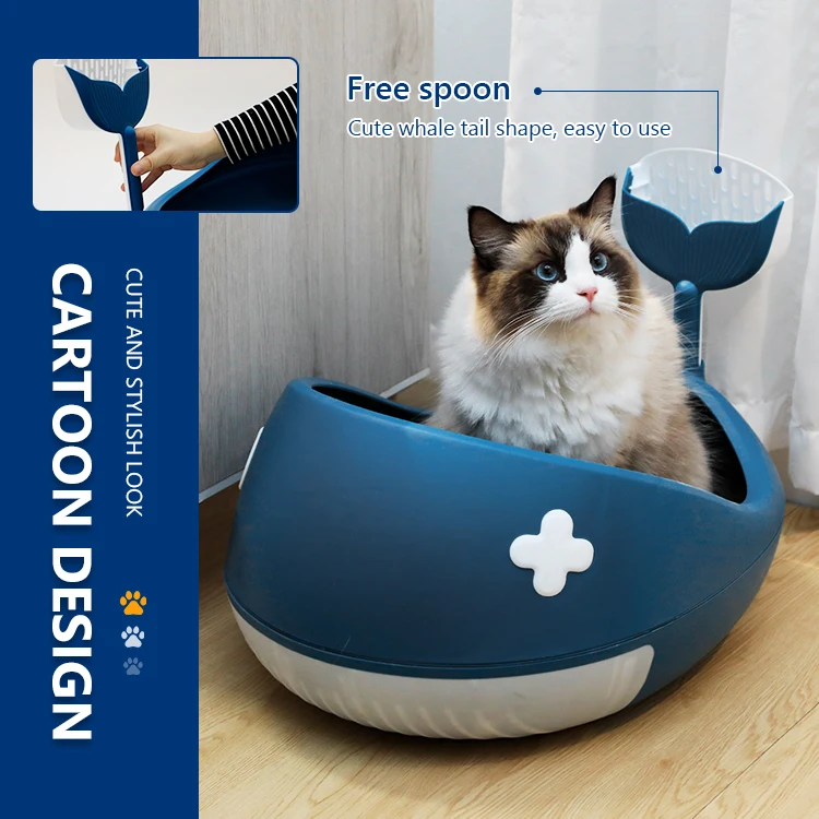Wholesale Portable Washable Cat Litter Sand Box Hidden Cleaning Whale Cats Litter Box Toilet