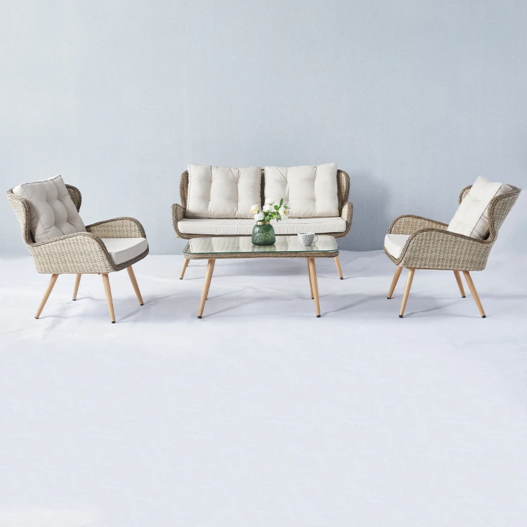 4pcs Furniture Outdoor Patio Set Furniture Patio Garden Table and Rope Chair Sofa Sets Outdoor Garden Furniture Set