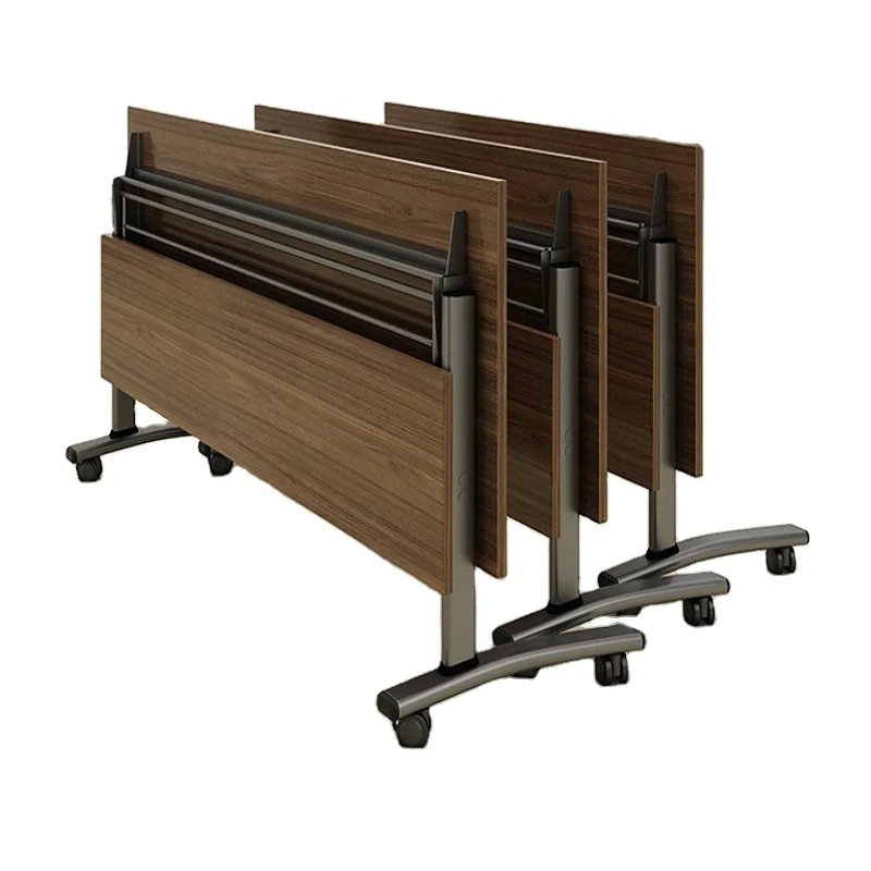 Commercial Wooden Office Furniture Folding Conference Training Table Foldable Desk On Wheels For Meeting