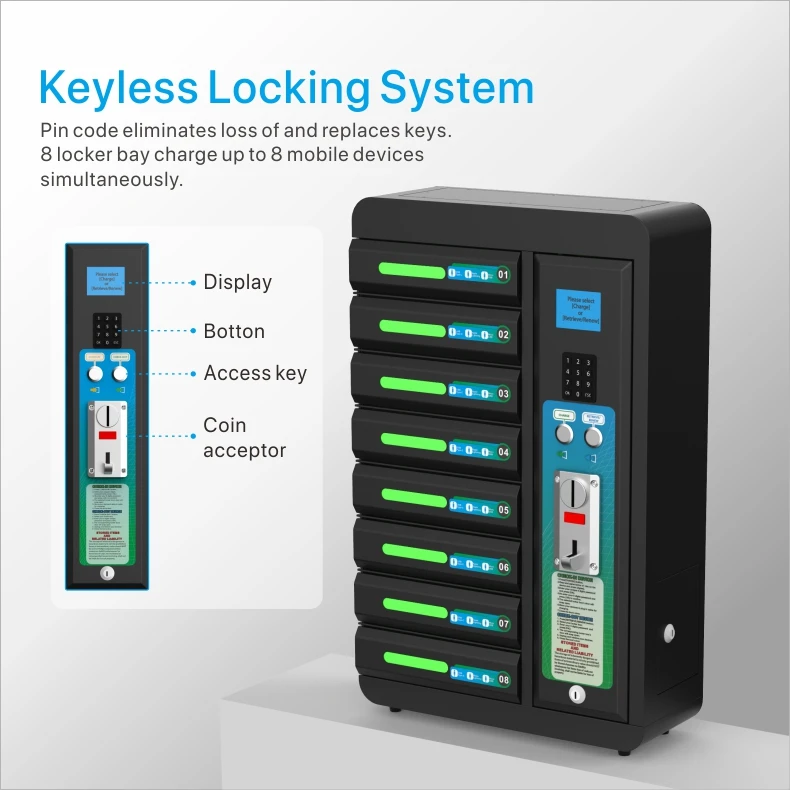  Hot Sale Electronic Safe Storage Intelligent Coin System 8 Door Electric Lock cellphone charging