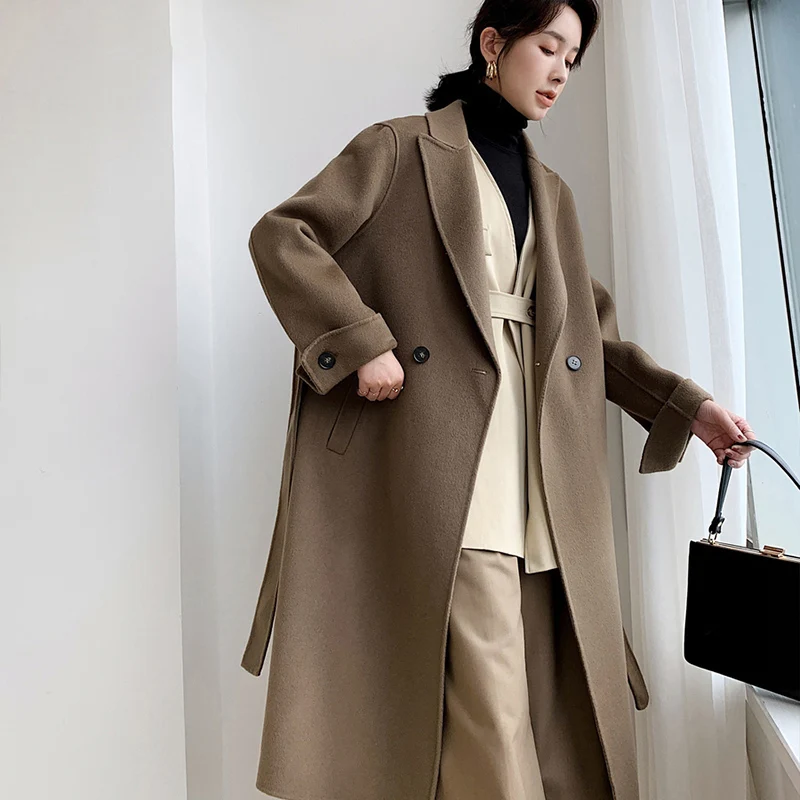 2021 long camel style Korean version of loose wool large size autumn and winter young wool coat double - sided coat woman