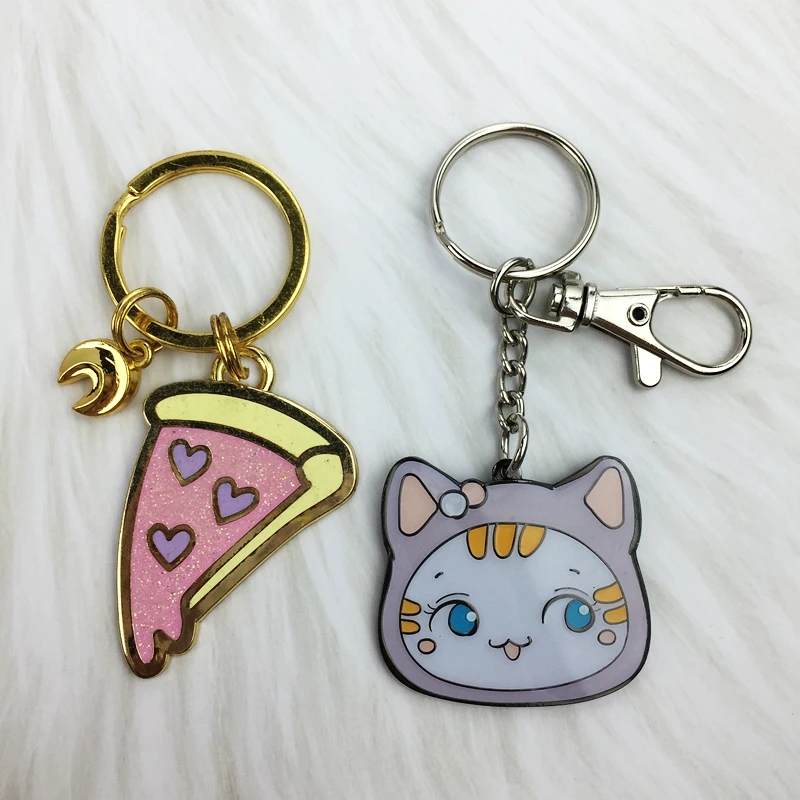 Custom shaped metal nickel plated enamel glitter colorful filled kawaii horse unicorn keychain