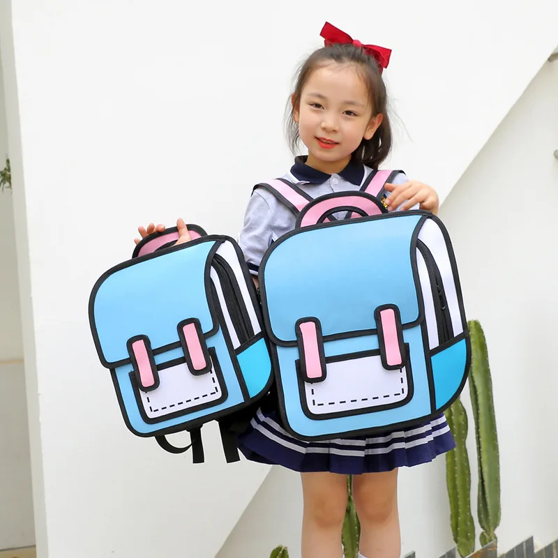 Fashion 2D Drawing Backpack Cute Cartoon School Bag Comic Bookbag Daypack Travel Rucksack Bag