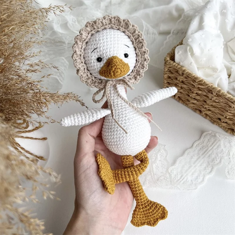 Adorable Handmade Stuffed Toy Crochet Lovey Goose Doll Amigurumi White Goose Crochet Goose Toy