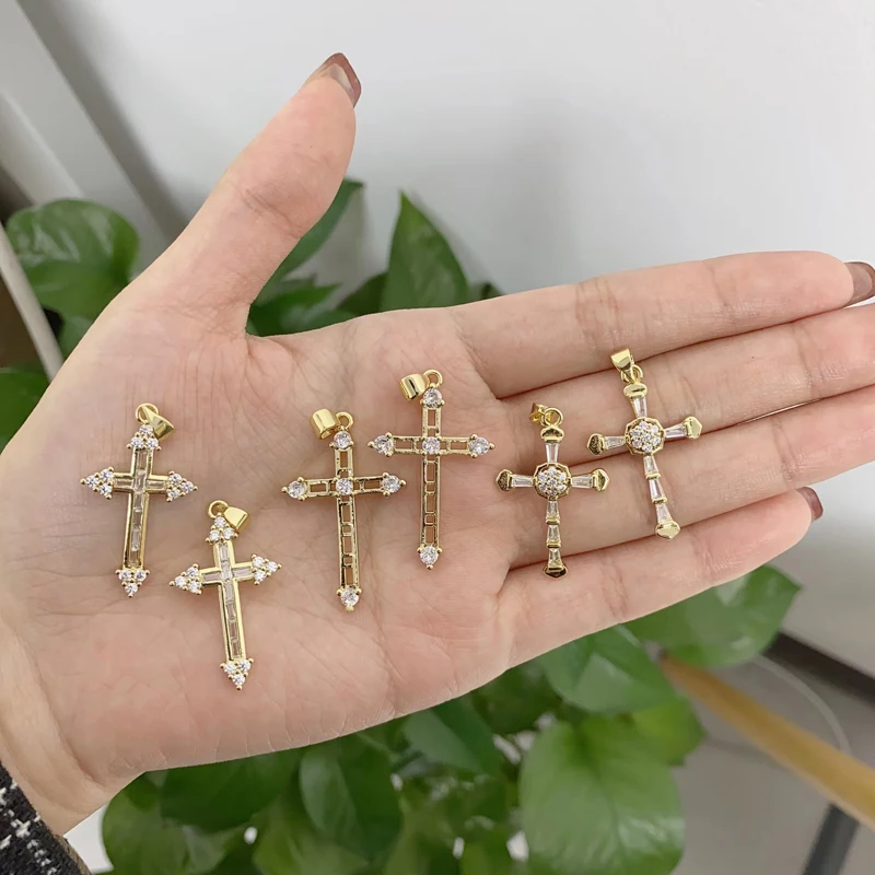 High Quality Jewelry Accessories DIY Bracelet Necklace Cross Pendant Charm Gold Plated Brass Small Cross Necklace Pendants