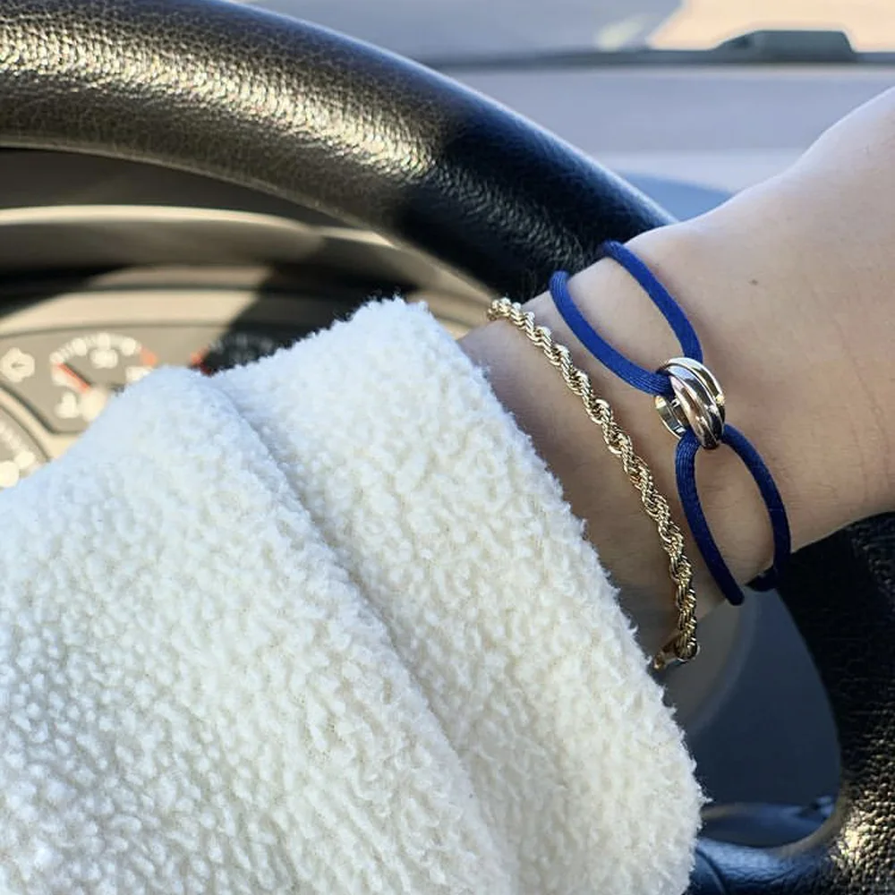 Wholesale tarnish Free Titanium stainless steel 3 mixed Color rings Love Adjustable Cord Bracelet jewelry For couple Men Women