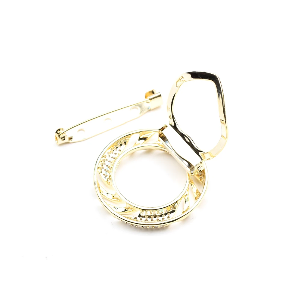 Interlocking personality fashion micro-inlaid zircon ring silk scarf buckle brooch a dual-use clothing accessories