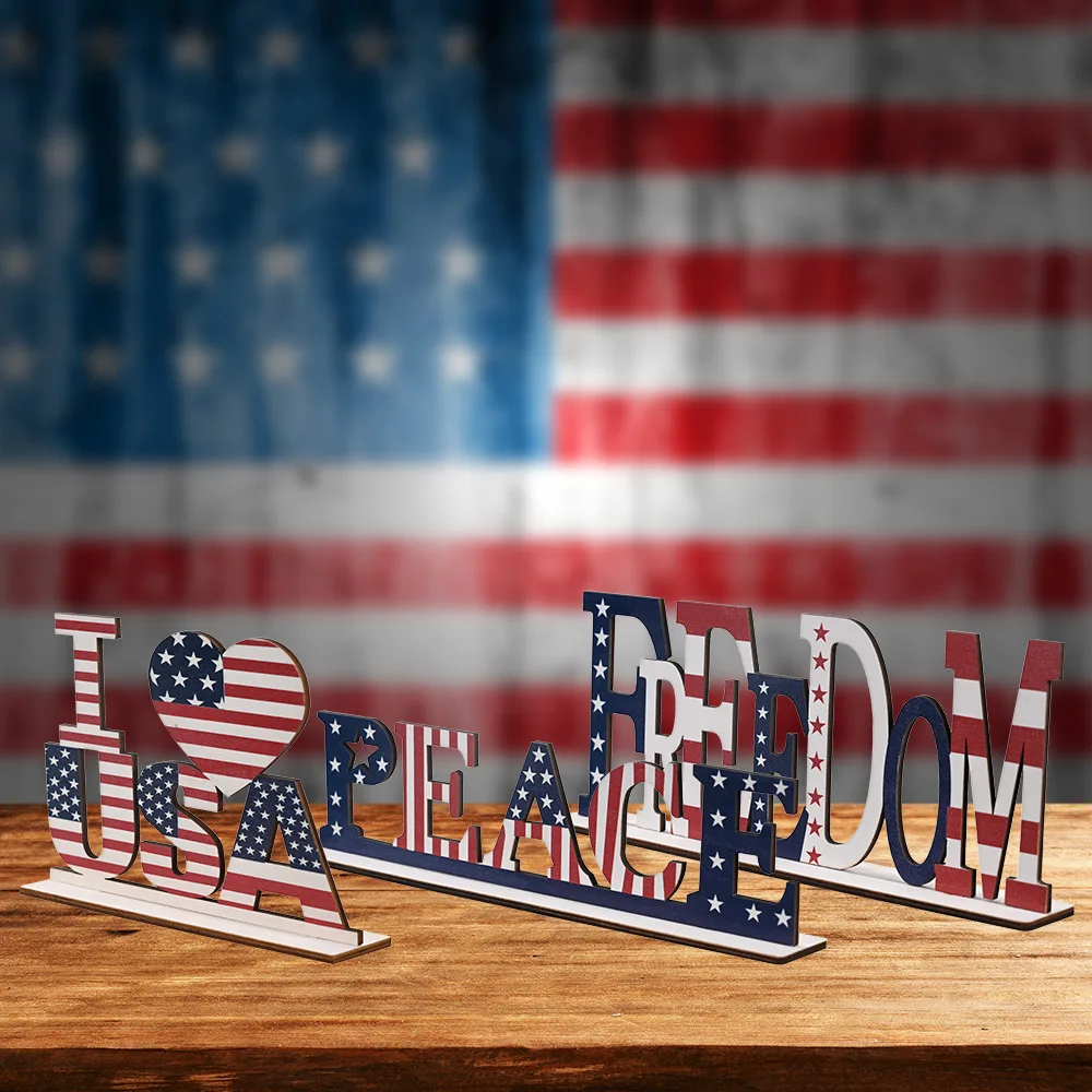 22.4  New American Independence Day National Day Decorations Wooden Letter Ornament Desktop Creative Printing Ornament