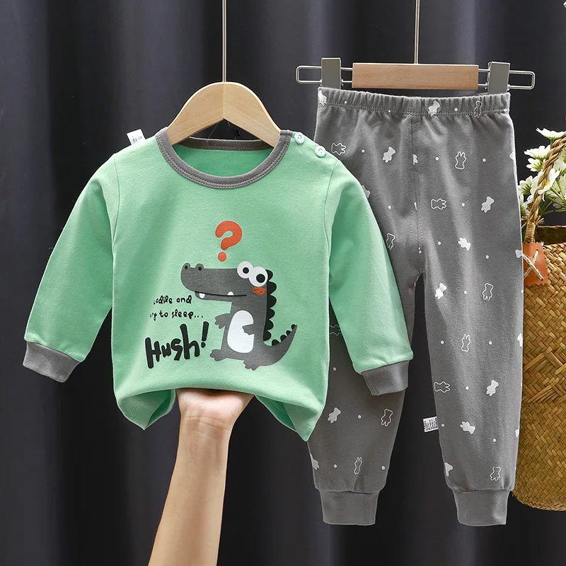 Wholesale Cartoon 100%Cotton Kids Pajamas 2 Set Girl Boys Children Spring Sleepwear Pyjamas Kids
