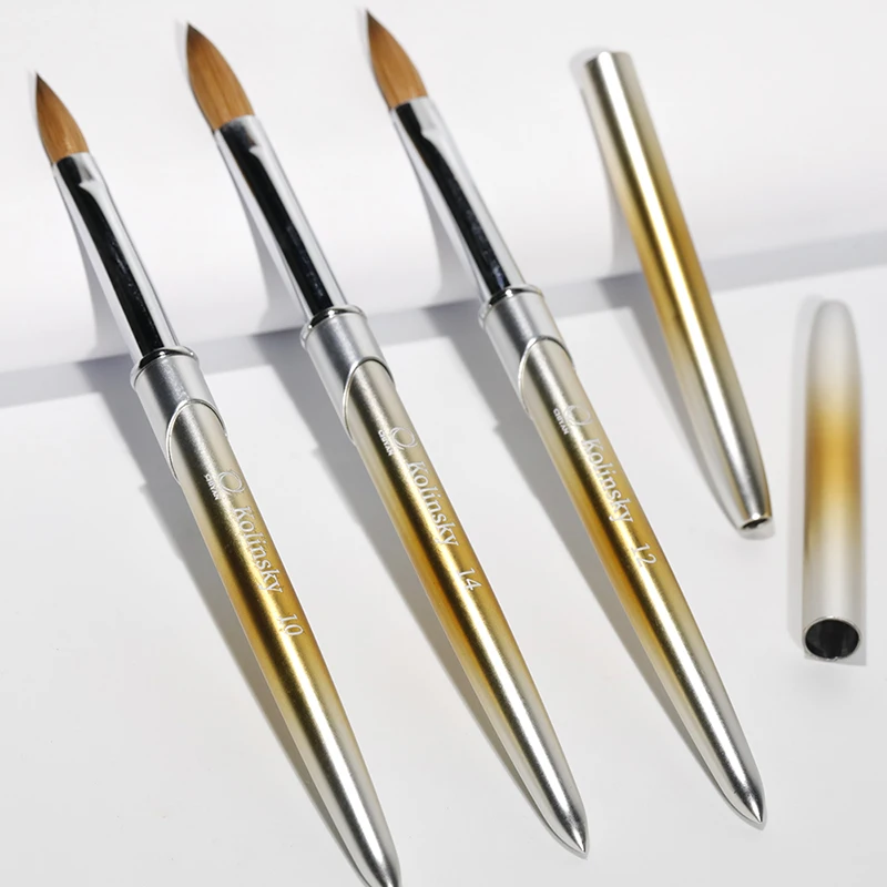 High Quality French Brush Nail Manicure Metal Handle Ferrule Flat Wet Custom Logo Sable Crimp 100% Kolinsky Acrylic Nail Brush