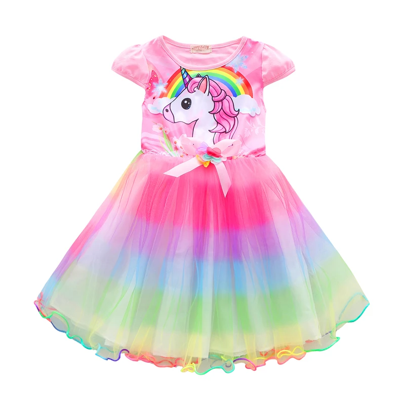 
2019 new design girls cartoon dresses cotton material unicorn dresses for kids 2-6 years old 