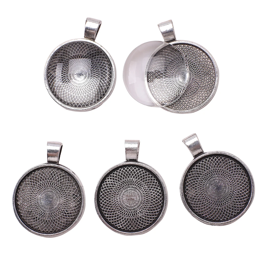 ZHB 20MM 30MM 40MM Alloy Pendant Bases Round Glass Cabochon Tray Bezel Blanks Metal Gold Silver Charms for Jewelry Making