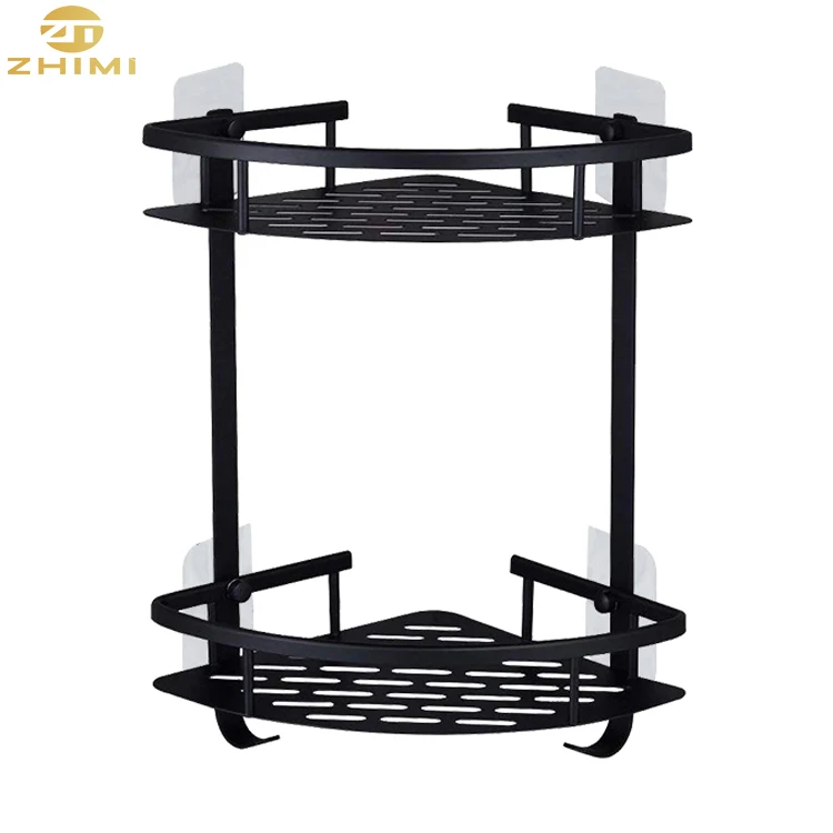 Houseware Aluminium Alloy Adhesive Wall Mounted Type Bathroom Storage Rack 2-tier Shower Caddy Corner Shelf Basket