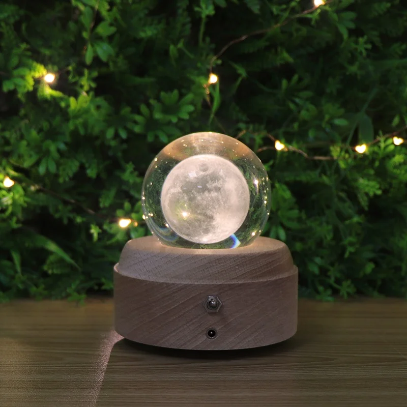 Night Lights Decor 3d Crystal Ball Night Lamp Music Box Wooden Led Night Light For Bedroom