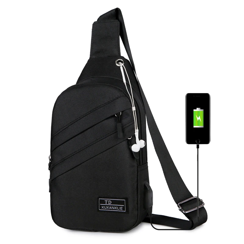 Lightweight Casual Crossbody Sling Shoulder Bag Chest Bag with USB Charging Port Earphone Outlet