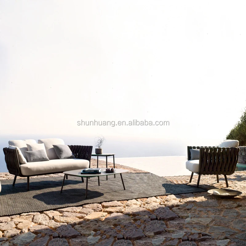 Leisure style all hand-made outdoor rope sofa set patio use aluminium frame webbing furniture