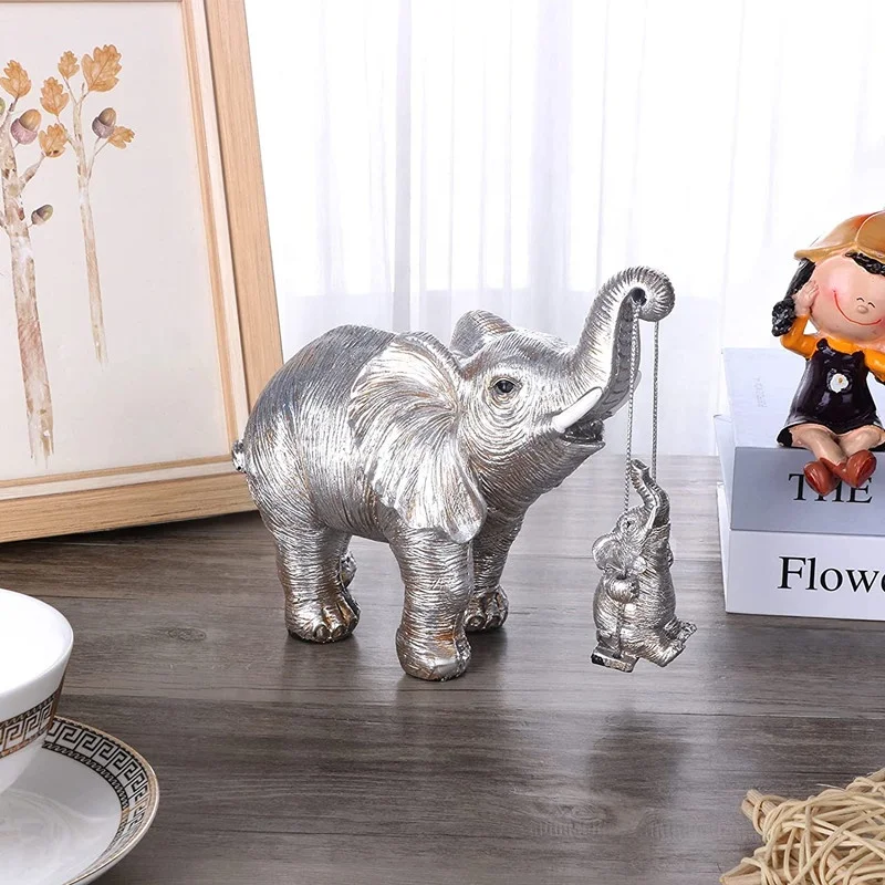 Home Decor Elephant Statue Good Luck Resin Elephant Figurine Ornament For Mother Gifts